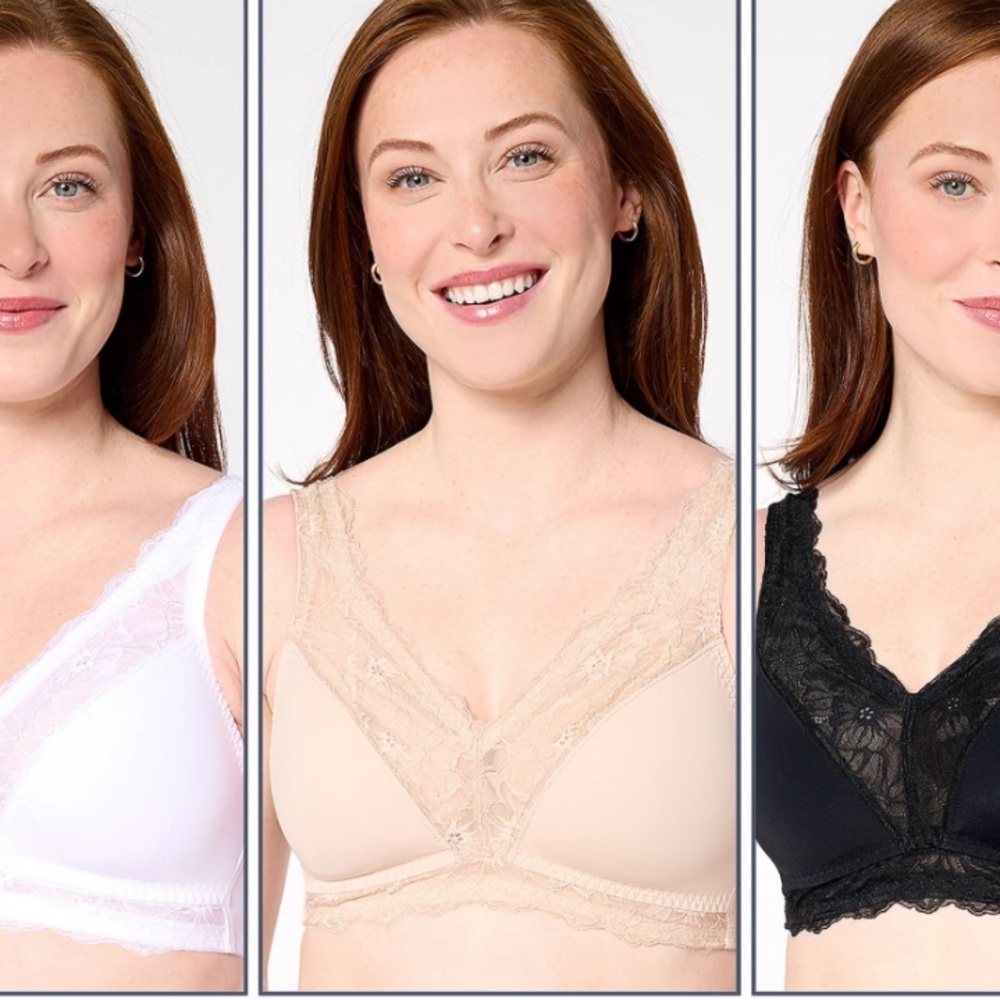 Breezies Soft Support Lace Wirefree Unlined Bra Set of 3